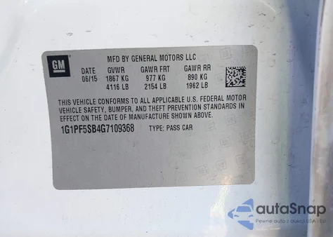 2016 Chevrolet Cruze Limited 2Lt Auto из США, поврежденный, VIN 1G1PF5SB4G7109368